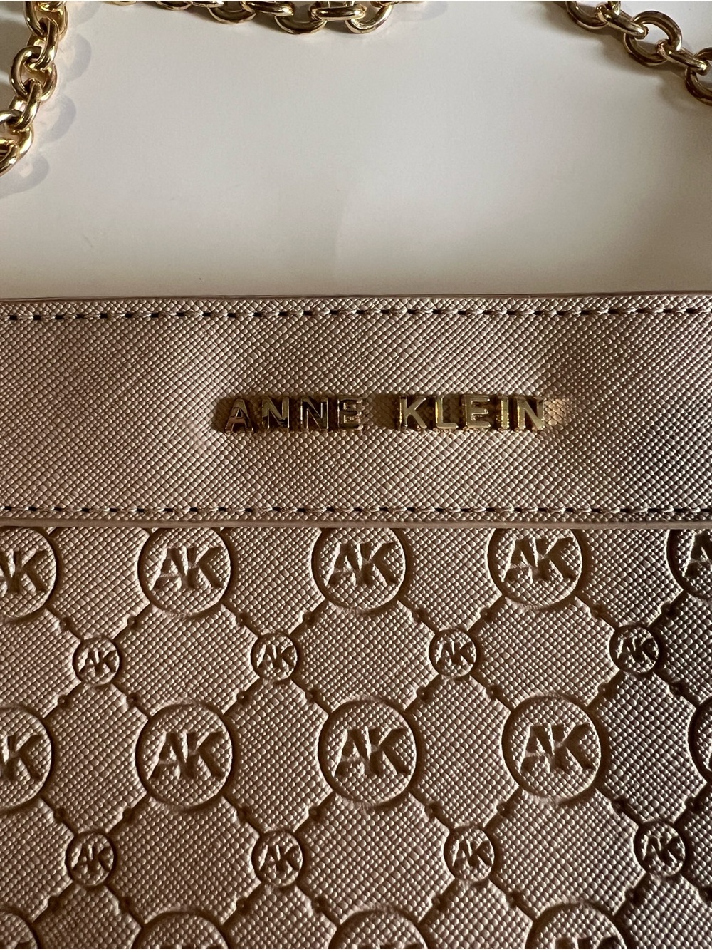 Anne Klein Embossed Taupe Chain-Handle Shoulder Bag - Picture 2 of 13